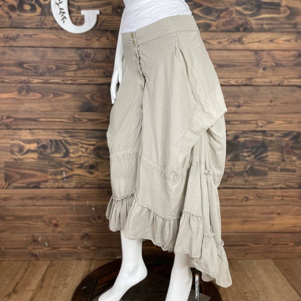 PINKO | Coquette Ruffle Frill Maxi Skirt Soft Sage Green Flowy Made in Italy